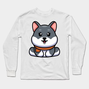 Cute baby husky dog sitting cartoon illustration Long Sleeve T-Shirt